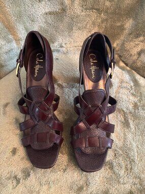 Cole Haan Nike Air Brown Leather Platform Sandals (Women's Size: 10 US)